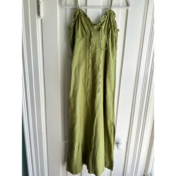 Casa Raki Selina Organic-Linen Voile Midi Dress Olive Green - Picture 2 of 8